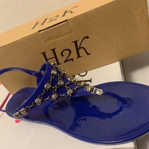Brand New Royal Blue Stone-Embellished Jelly Flip-Flops - Women's Size 8
